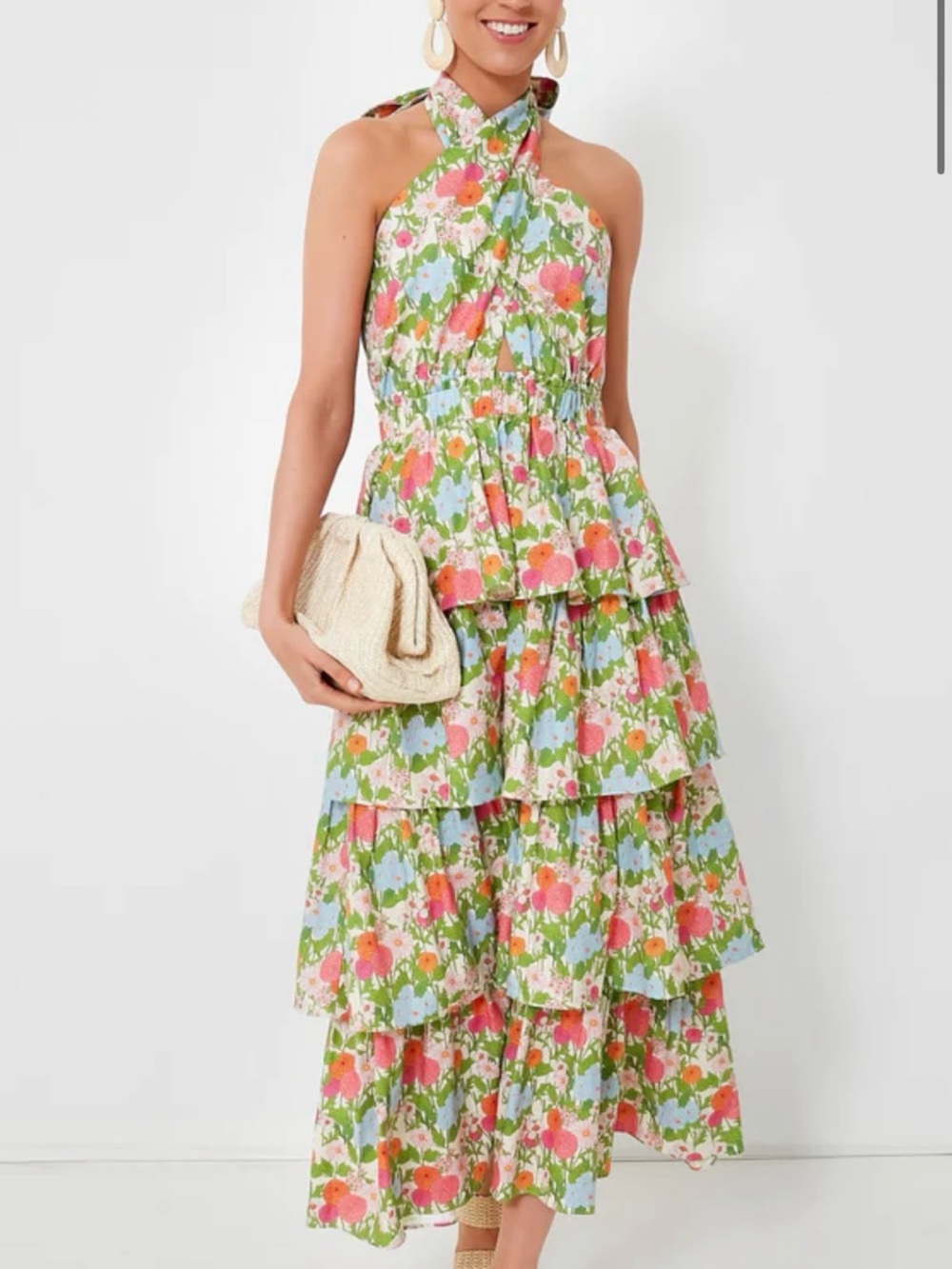 NWT - Hyacinth House Multi Green Begonia Floral Jenny Halter Neck Midi